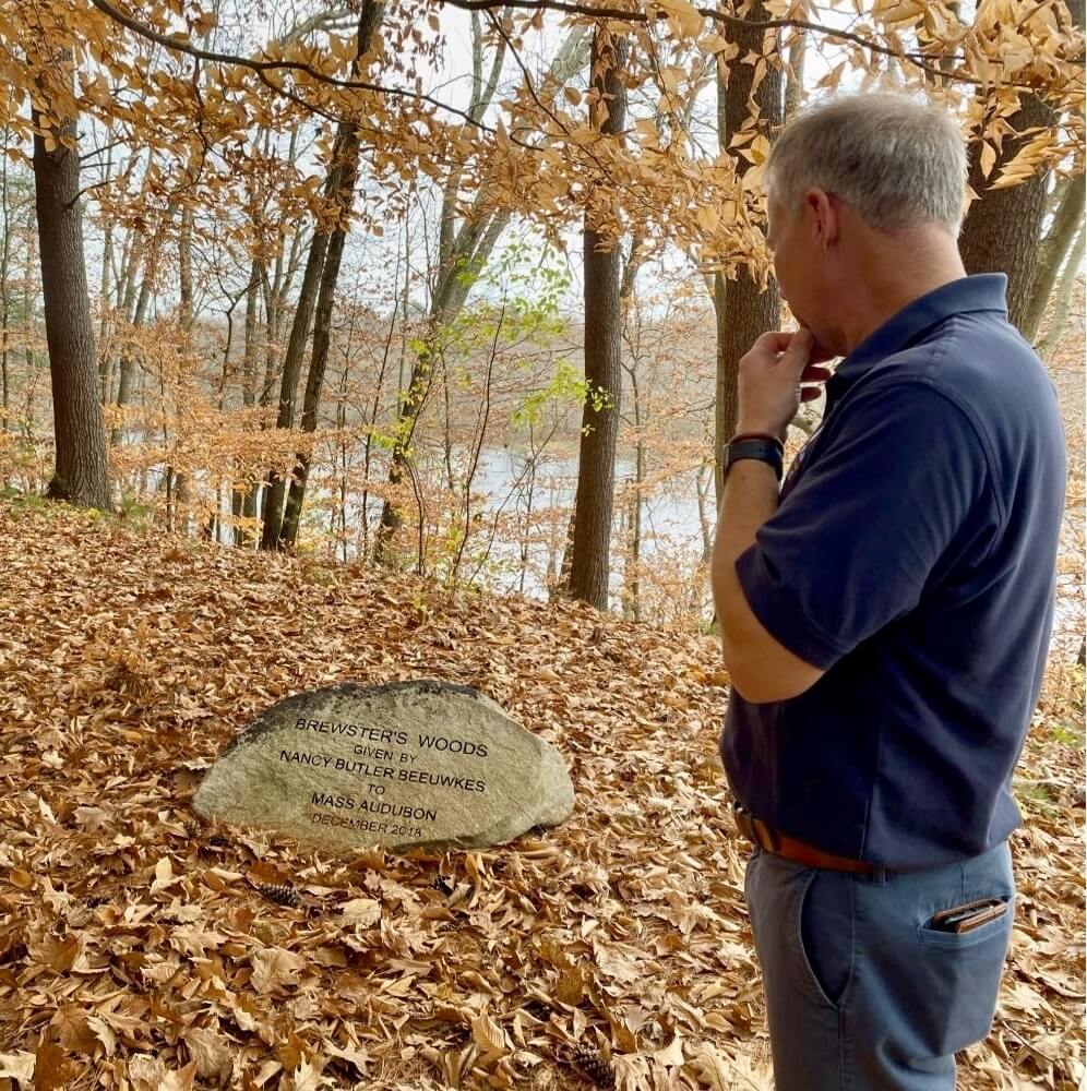 David O'Neill, president of Mass Audubon, reflects on the Beeuwkes' gift of Brewster's Woods. The property fronts the Concord River. - Photos by Margaret Carroll-Bergman