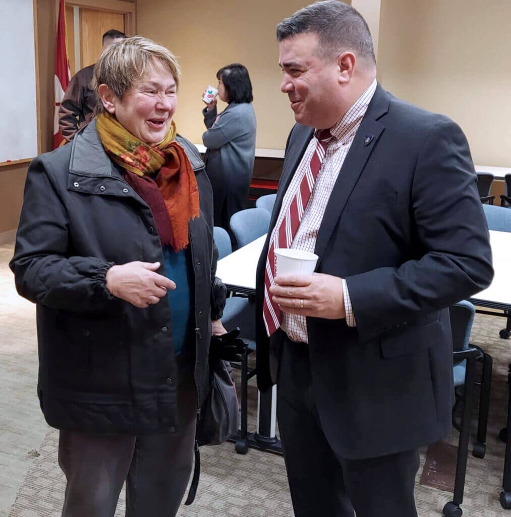 Select Board Member Mary Hartman speaks with Chief Joseph O'Connor. (Photo Courtesy Concord Police Department)